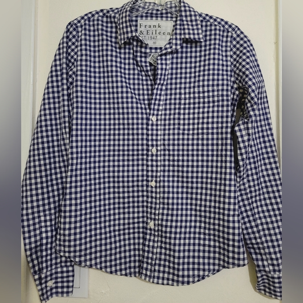 Frank & Eileen Barry Shirt Blue Gingham Tailored Size XS Italian Vintage Cotton - Picture 5 of 15